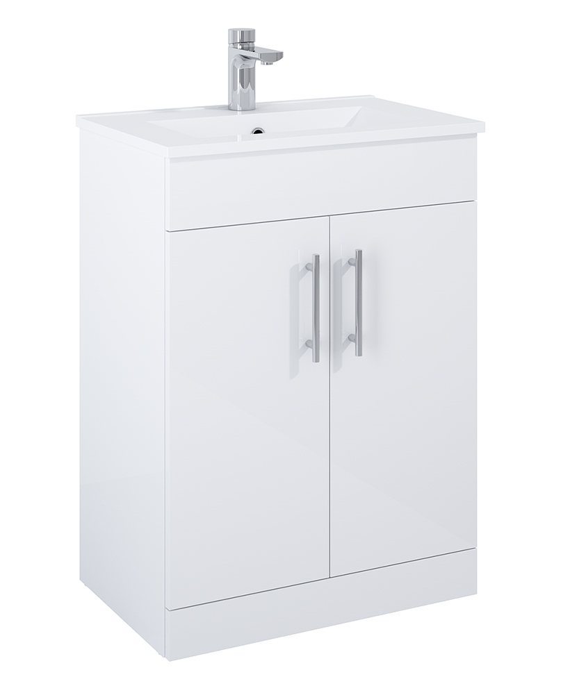 Belmont Square Gloss White 60cm Floor Standing 2 Door Vanity Unit