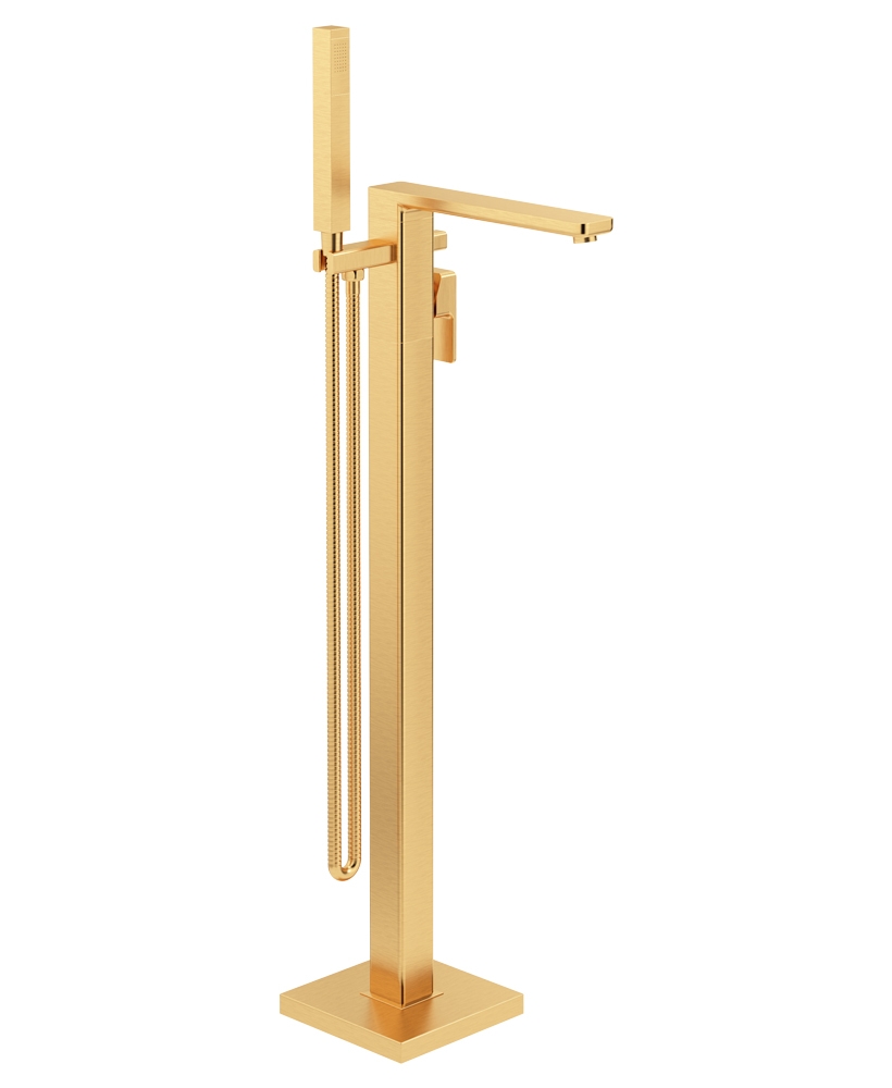 Contour Floor Standing Bath Shower Mixer Brushed Gold