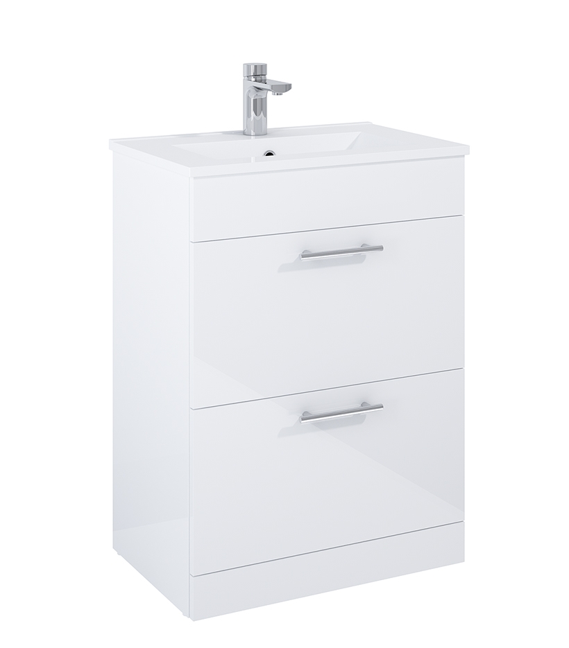 Belmont Square Two Drawer Floor Standing Unit Gloss White 60cm