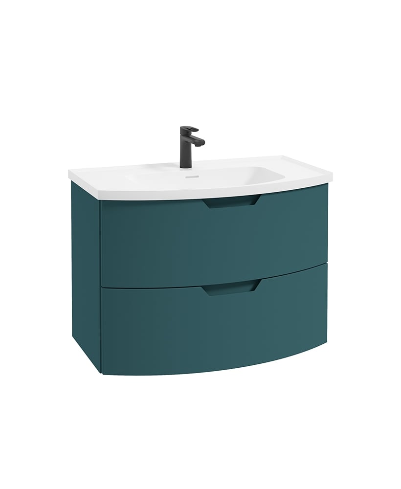 Arc 80cm 2 Drawer Wall Hung Vanity Unit Matt Ocean Blue - Matt Basin