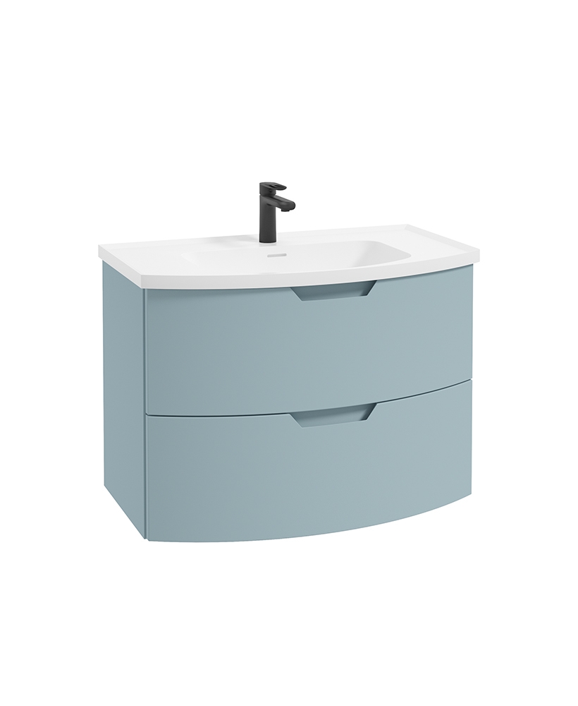 Arc 80cm 2 Drawer Wall Hung Vanity Unit Matt Morning Sky Blue-Matt Basin