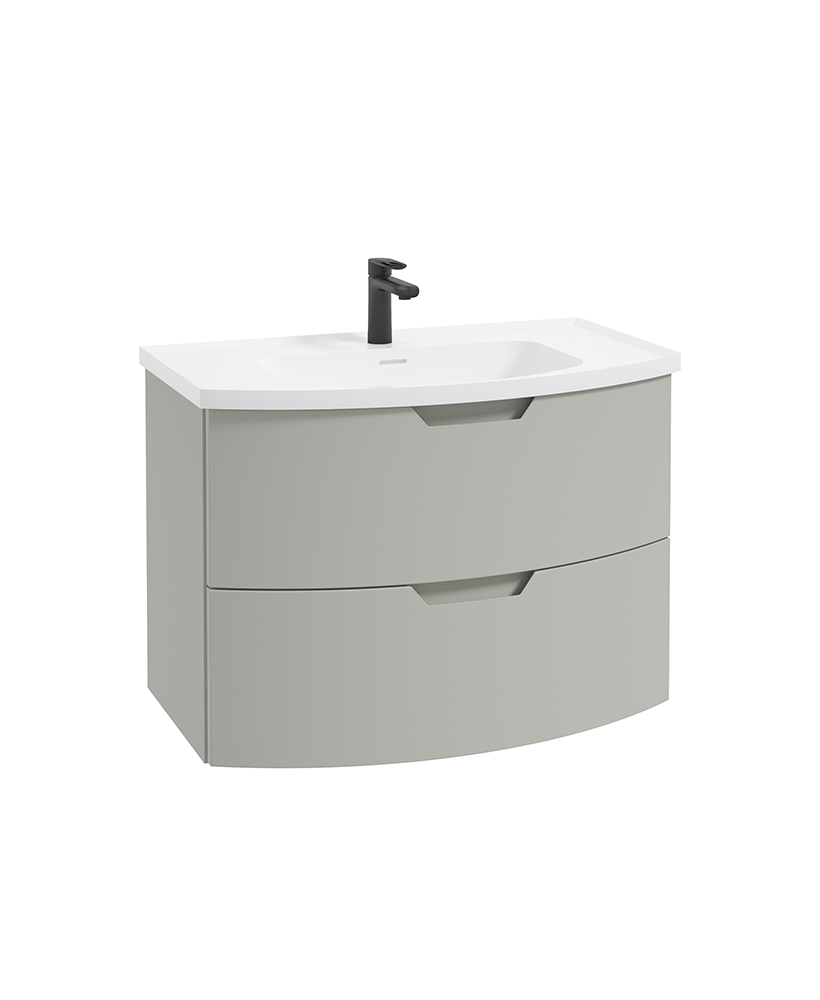 Arc 80cm 2 Drawer Wall Hung Vanity Unit Matt Arctic Grey - Matt Basin