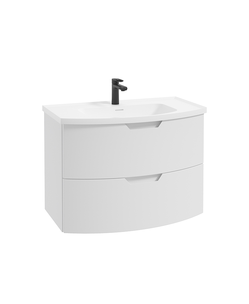 Arc 80cm 2 Drawer Wall Hung Vanity Unit Matt White - Matt Basin