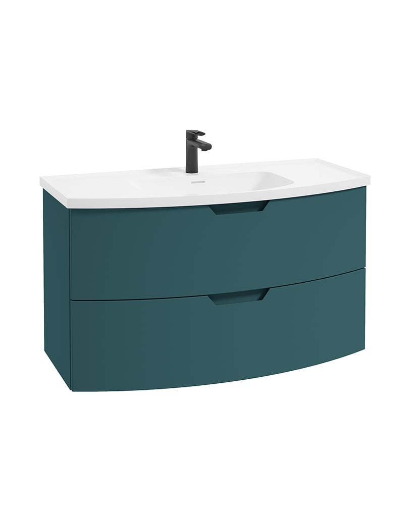 Arc 100cm 2 Drawer Wall Hung Vanity Unit Matt Ocean Blue - Matt Basin