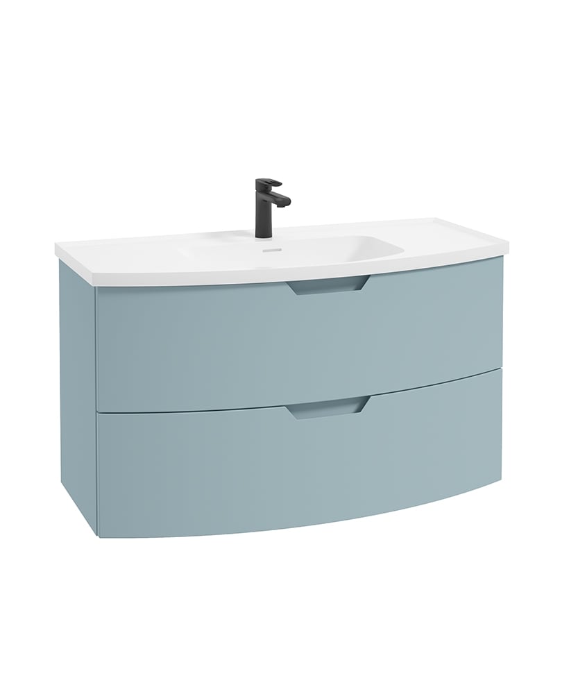 Arc 100cm 2 Drawer Wall Hung Vanity Unit Matt Morning Sky Blue - Matt Basin