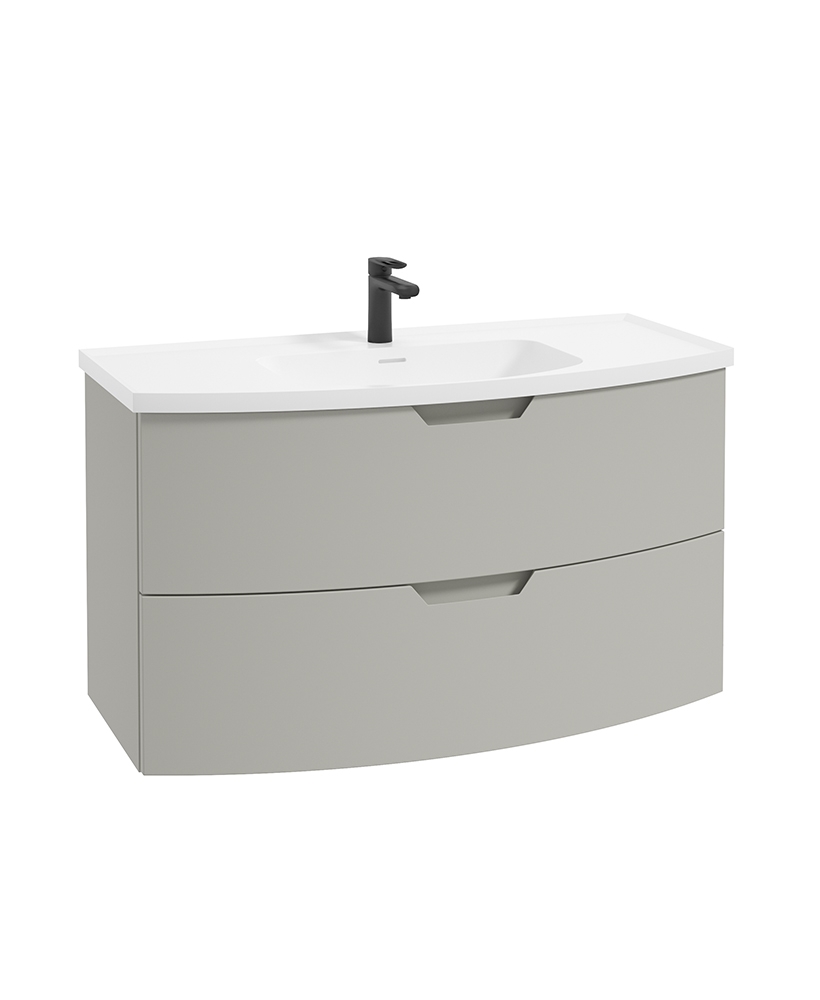 Arc 100cm 2 Drawer Wall Hung Vanity Unit Matt Arctic Grey - Matt Basin