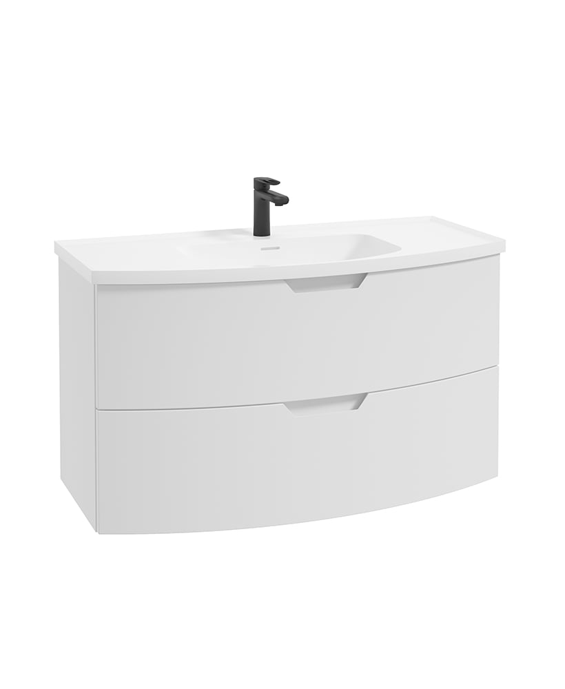 Arc 100cm 2 Drawer Wall Hung Vanity Unit Matt White - Matt Basin