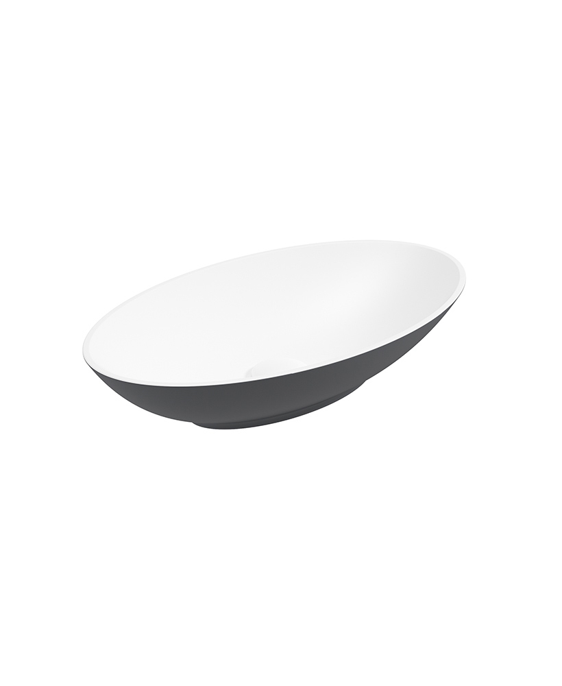 Skal Oval Wash Basin 600x350 White - Midnight Grey & Waste