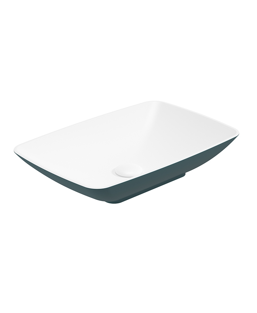 Skal Rectangle Wash Basin 600x400 White - Ocean Blue & Waste