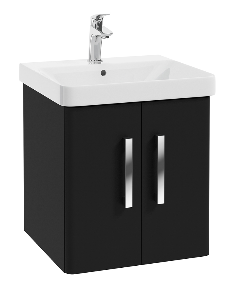 Odeon Black Matt 50cm Wall Hung 2 Door Vanity Unit