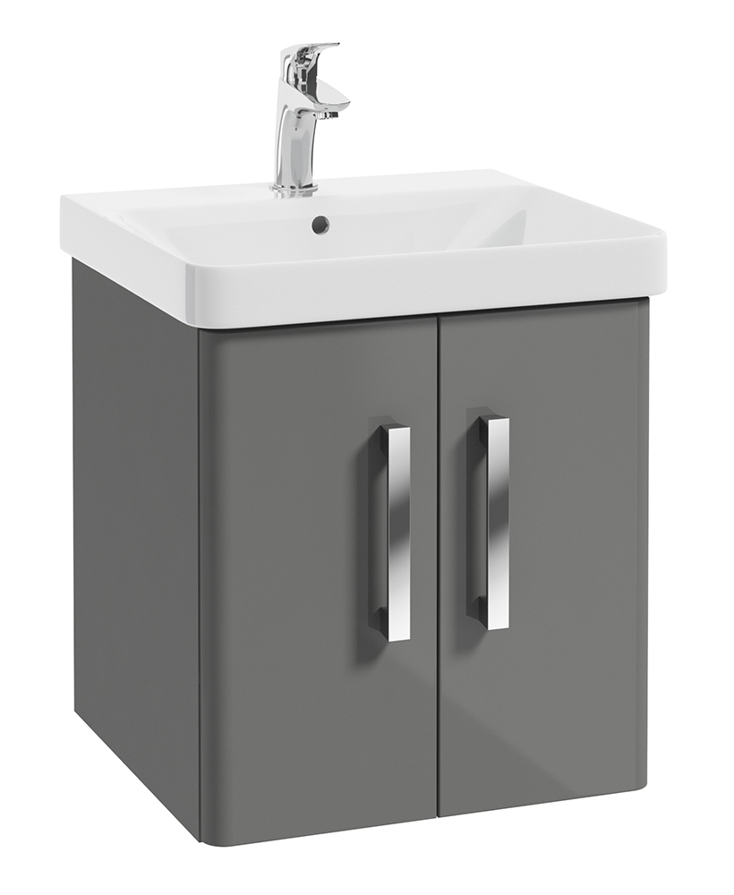 Odeon Steel Grey Gloss 50cm Wall Hung 2 Door Vanity Unit