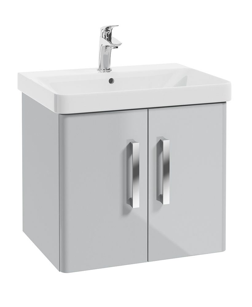 Odeon Cool Grey Gloss 60cm Wall Hung 2 Door Vanity Unit