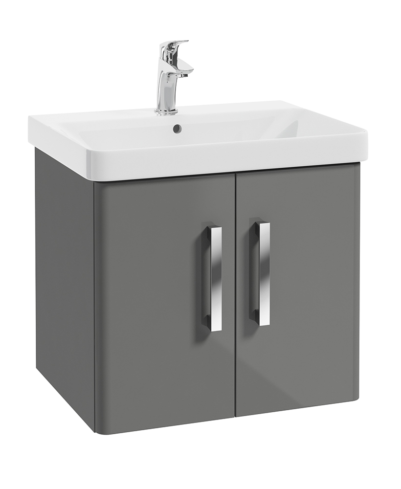 Odeon Steel Grey Gloss 60cm Wall Hung 2 Door Vanity Unit