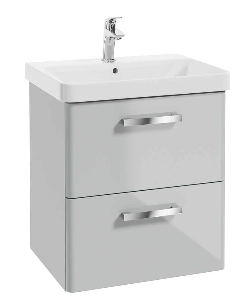 Odeon Cool Grey Gloss 60cm Wall Hung 2 Drawer Vanity Unit